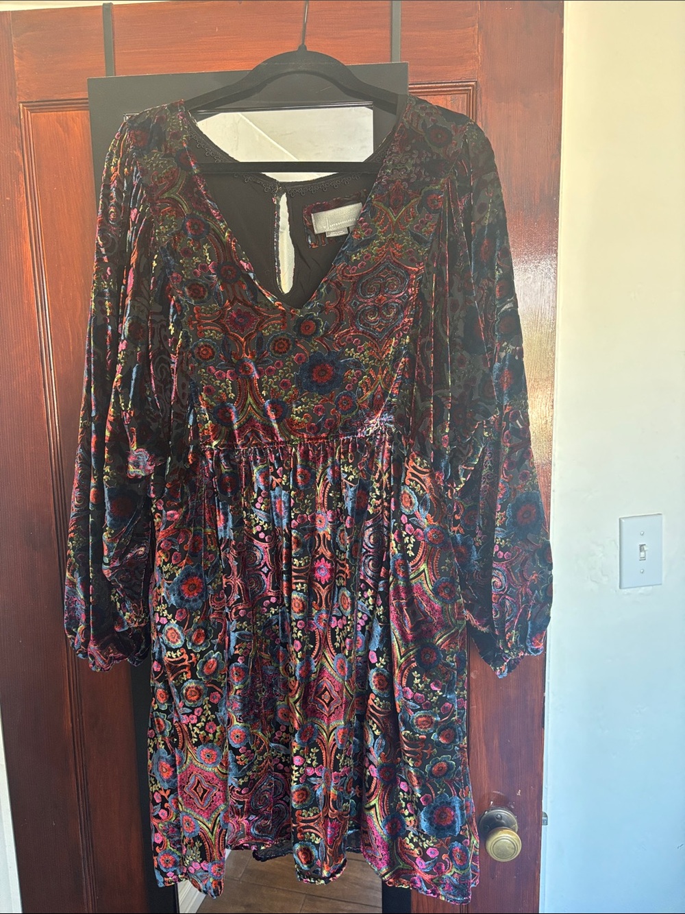 Anthropologie Velvet Floral Boho Dress in Multicolor